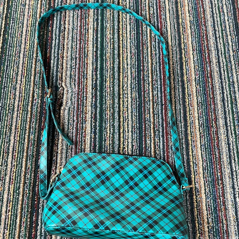 Teal plaid crossbody bag purse